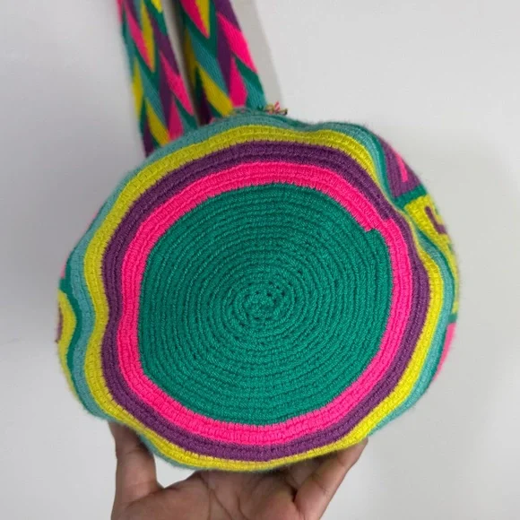 Authentic Wayuu boho bucket Crossbody bag hand woven cotton Multicolor - Picture 6 of 11